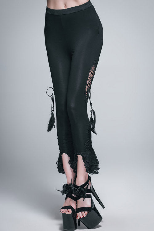Side Slit Lace-Up Pants with Hollow Details