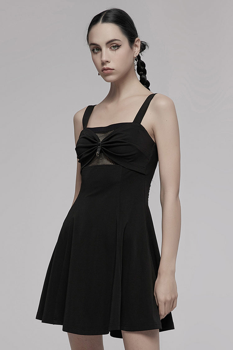 Punk Sleeveless Dress with Mesh and Buckle Details