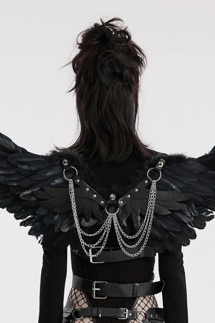 Women's Steampunk Feather Wing Harness with Artificial Leather Stitching in 2 Colors