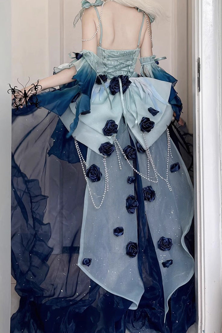 Swan Wonderland Embroidery Lace-Up Ballet Lolita JSK Dress in Blue