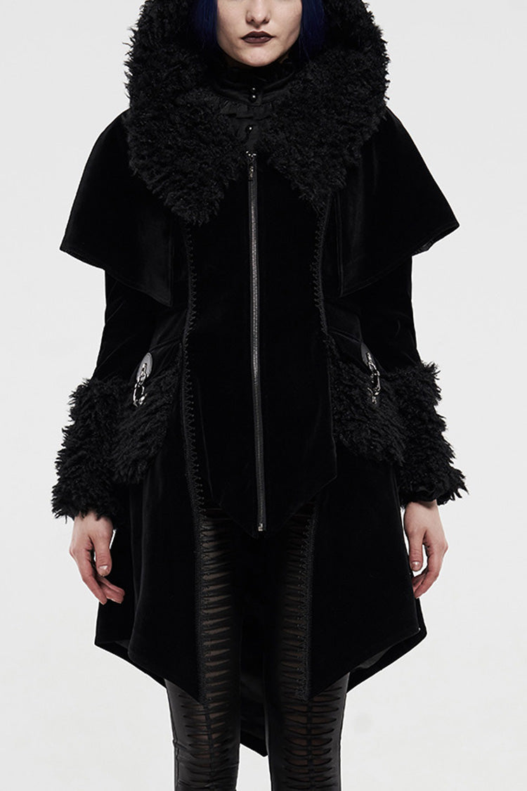 Gothic Buckle-Trimmed Hooded Cloak with Extended Sleeves
