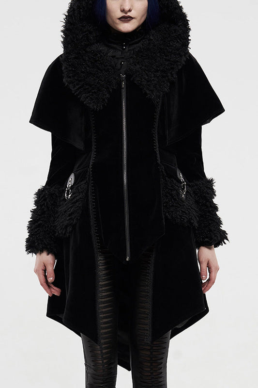 Gothic Buckle-Trimmed Hooded Cloak with Extended Sleeves