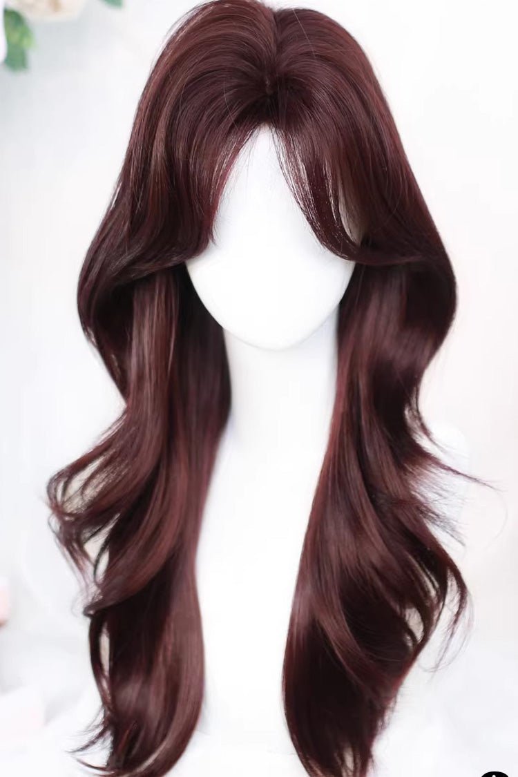 Wine Curly Bangs Long Soft Lolita Wig