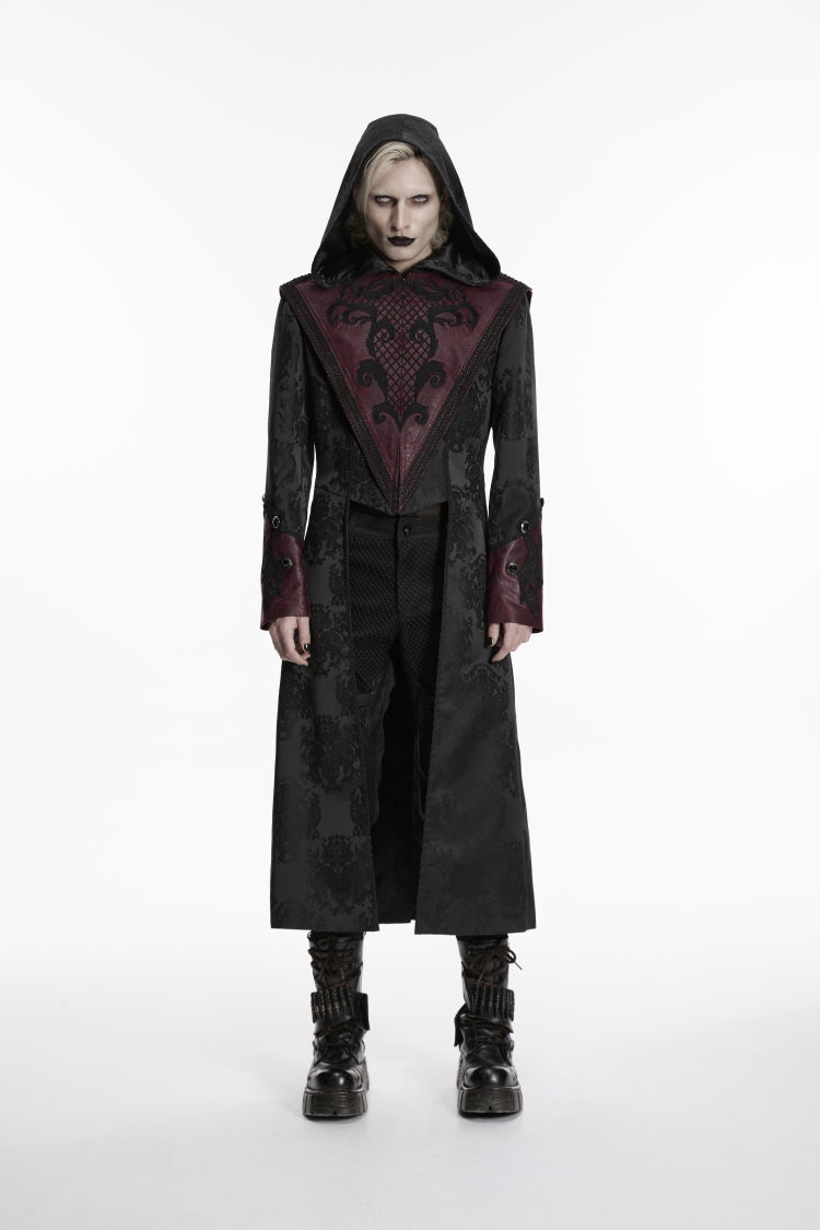 Crimson Noir Jacquard Hooded Embroidered Spliced Long-Sleeve Men's Punk Jacket