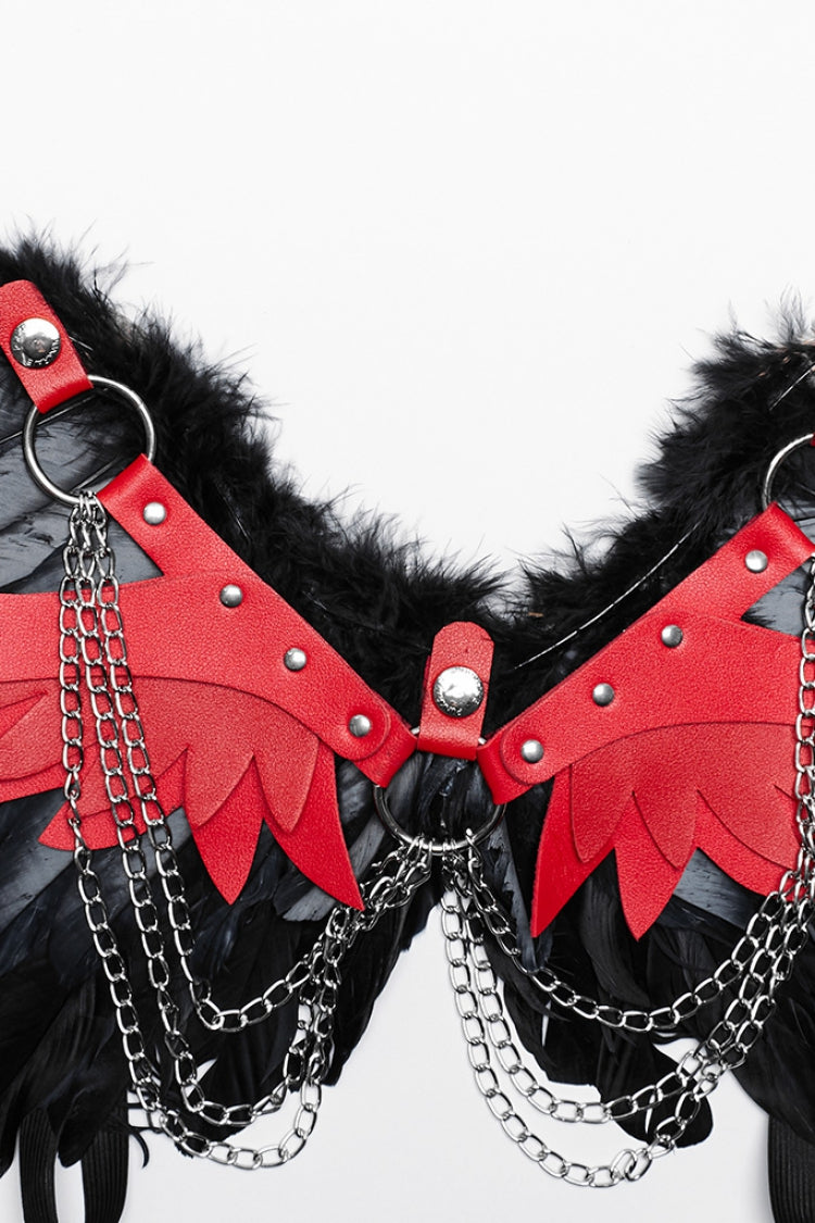 Women's Steampunk Feather Wing Harness with Artificial Leather Stitching in 2 Colors