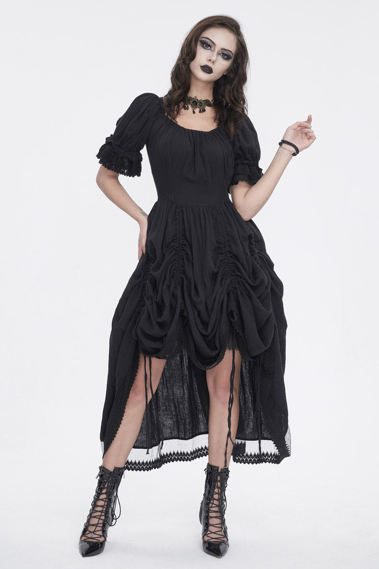 Gothic Dress with Drawstring and Ruffled Sleeves