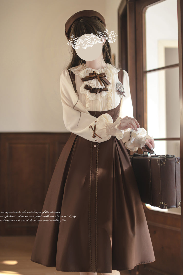 Vintage College Style Elegant Lolita Dress with Ruffle Details