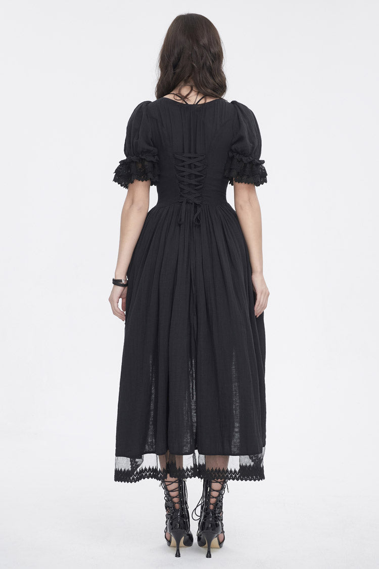 Gothic Dress with Drawstring and Ruffled Sleeves