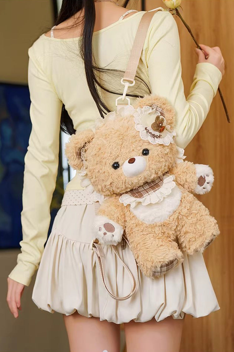 Chocolate Ruffled Plush Toy Backpack - Little Bear Guli