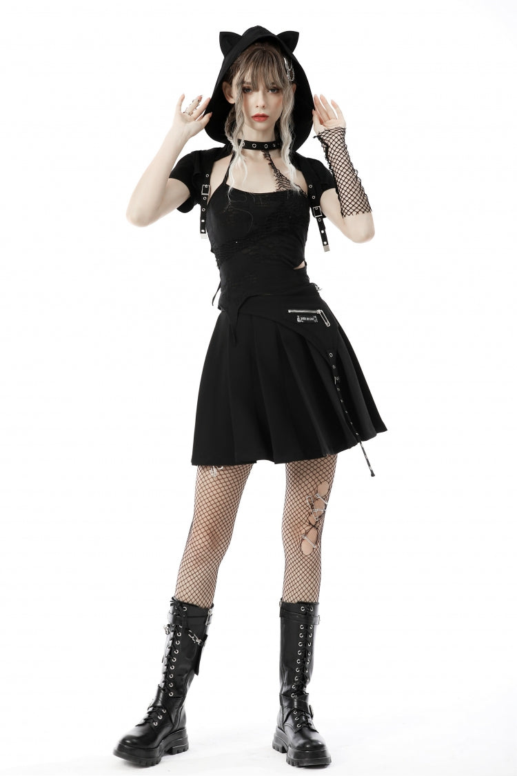 Cat Ear Hooded Cape with Lace-Up and Buckles