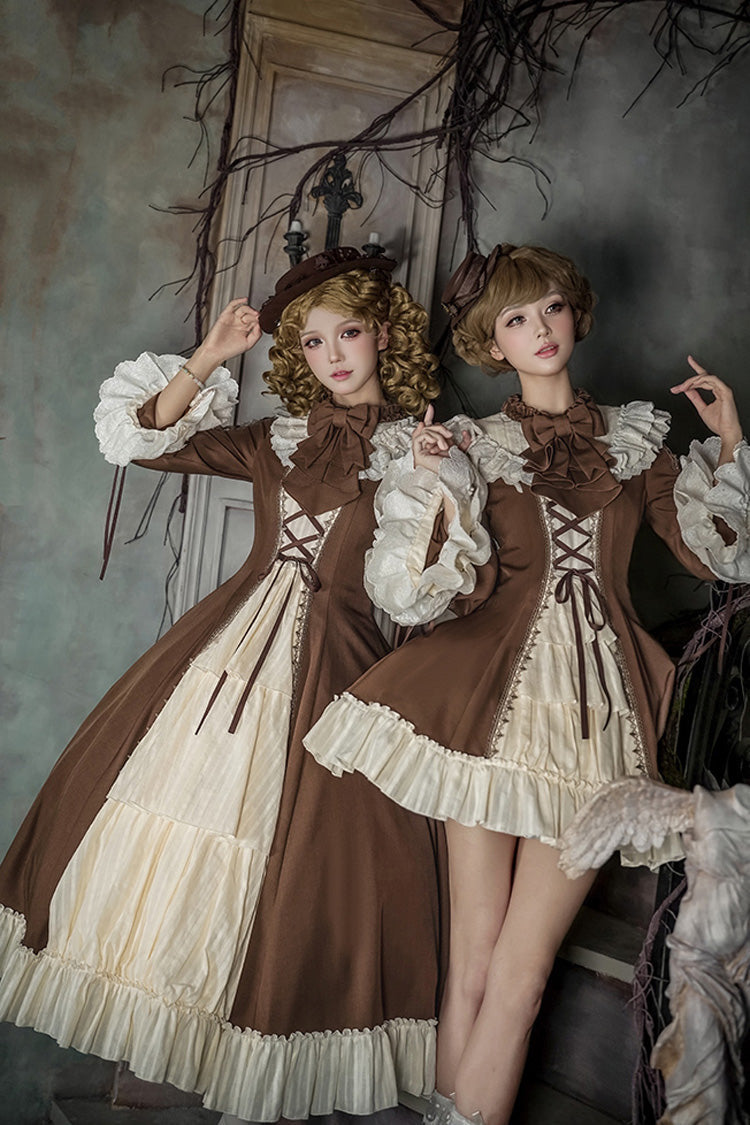 Sweet Lolita Dress Set with Trumpet Sleeves and Bowknot Lace-Up