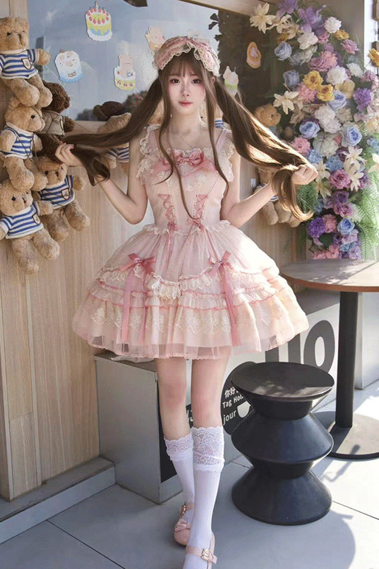 Candy House Sleeveless Ruffle Bow Lace-Up Lolita JSK