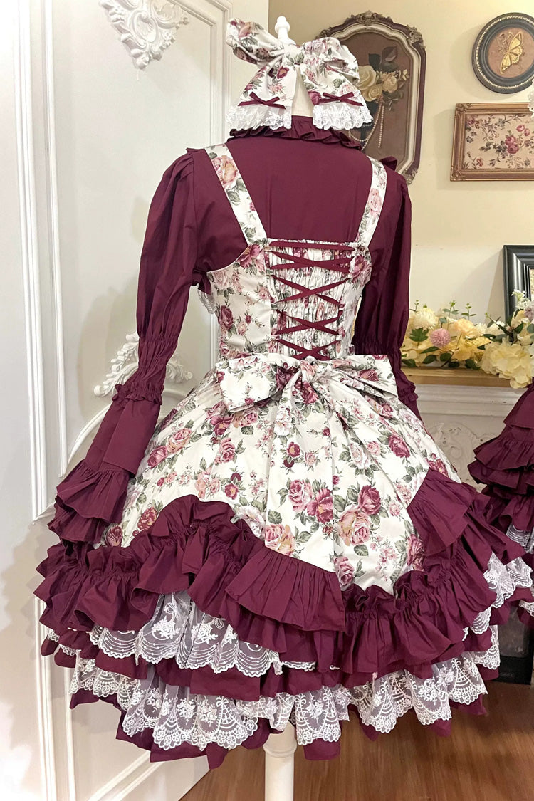 Ruffled Off-Shoulder Gothic JSK Dress with Bow and Lace