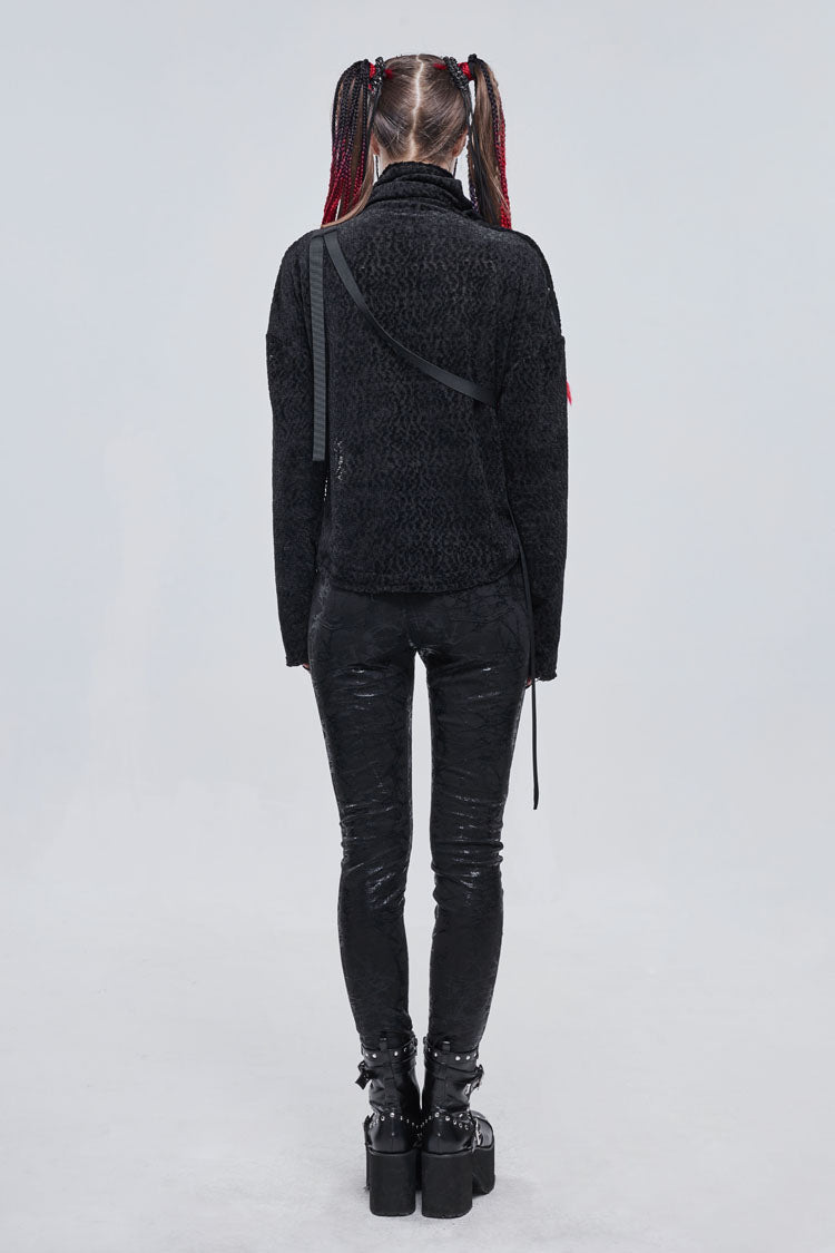 Studded Turtleneck Punk Sweater with Grommets