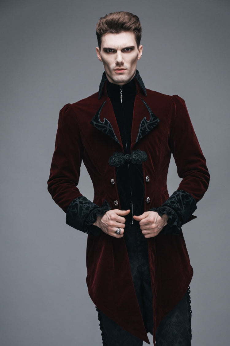 Crimson Formal Turn-Down Collar Swallowtail Gothic Coat