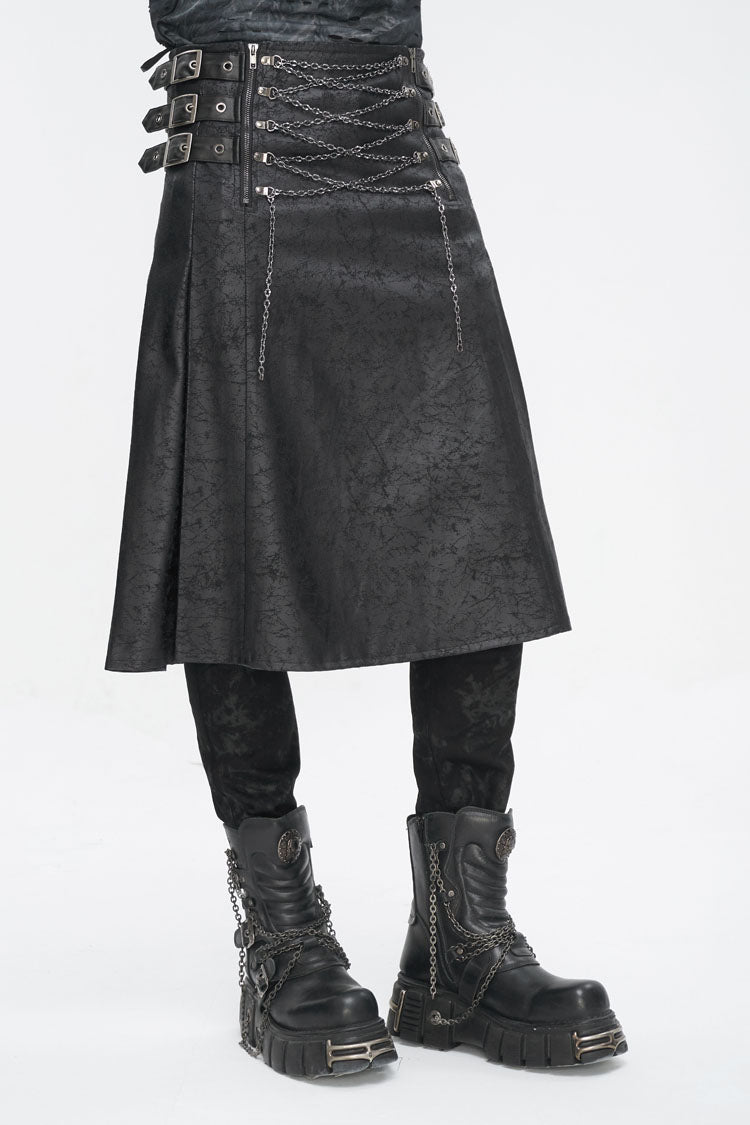 Chain-Adorned Multi-Buckle Skirt for Men - Gothic Edge