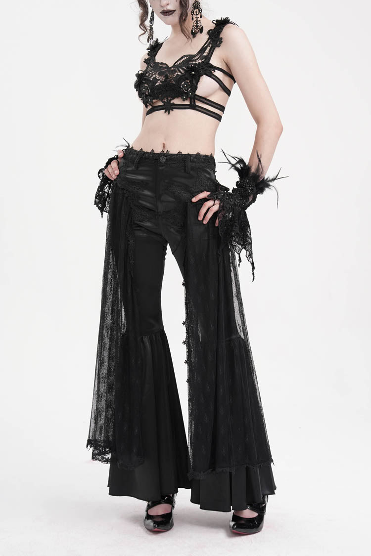 Women's Gothic Pants with Crochet Lace and Mesh Fabric