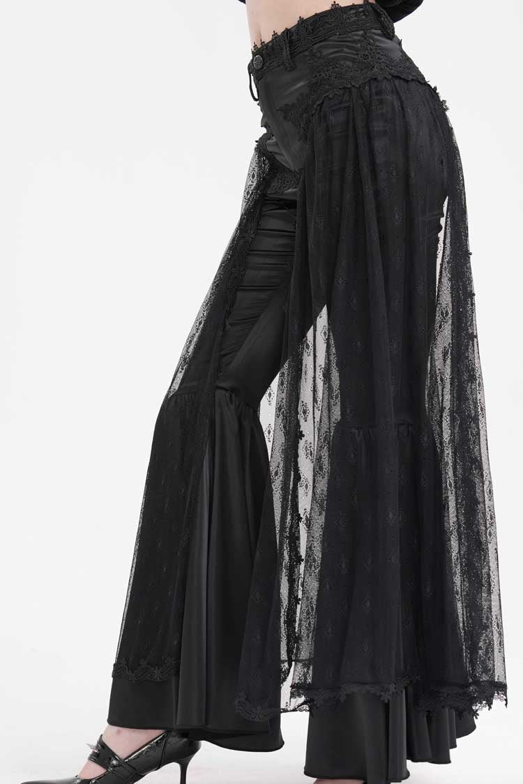 Women's Gothic Pants with Crochet Lace and Mesh Fabric