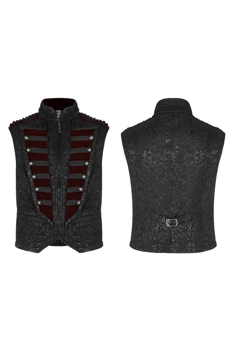 Gothic Men's Vest with Jacquard Velvet, Stand Collar & Chest Breasted Trim