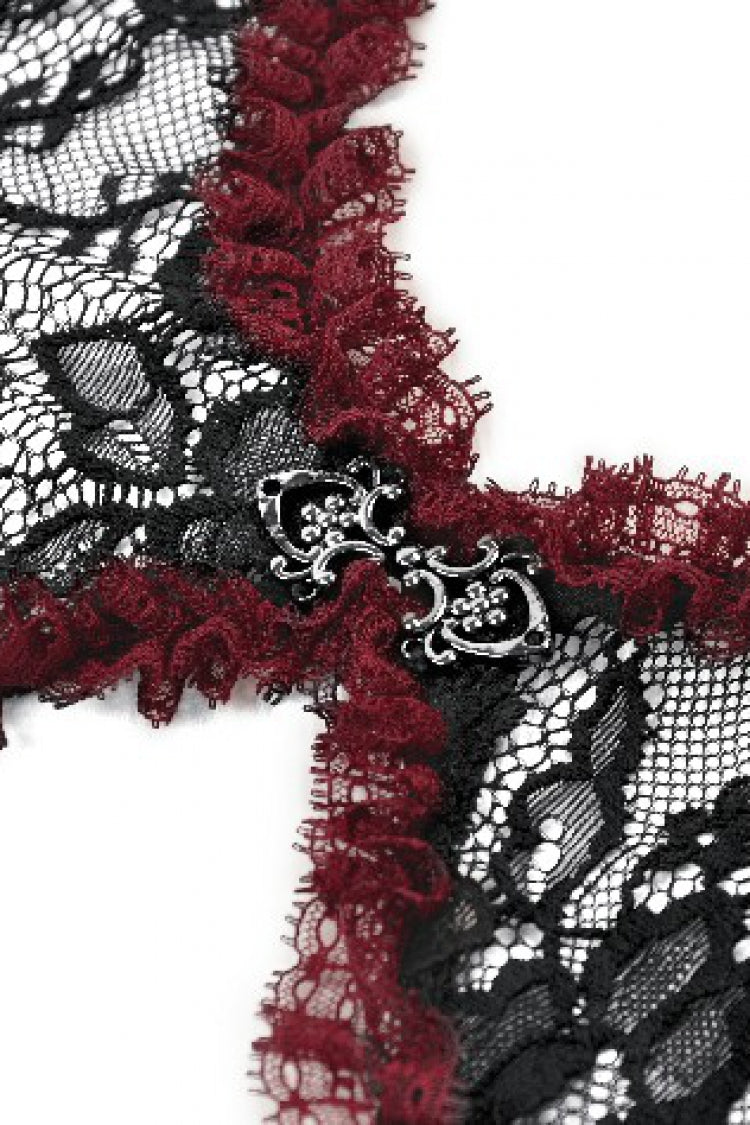 Crimson Noir Flared Lace Puff-Sleeve Women's Gothic Cape