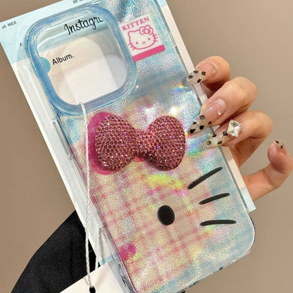 Coque de téléphone à motif de chat à carreaux bleus Kawaii KI673