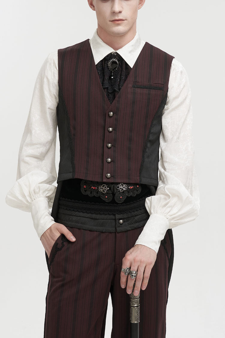 Burgundy Punk Tailcoat with Detachable Swallowtail and Texture