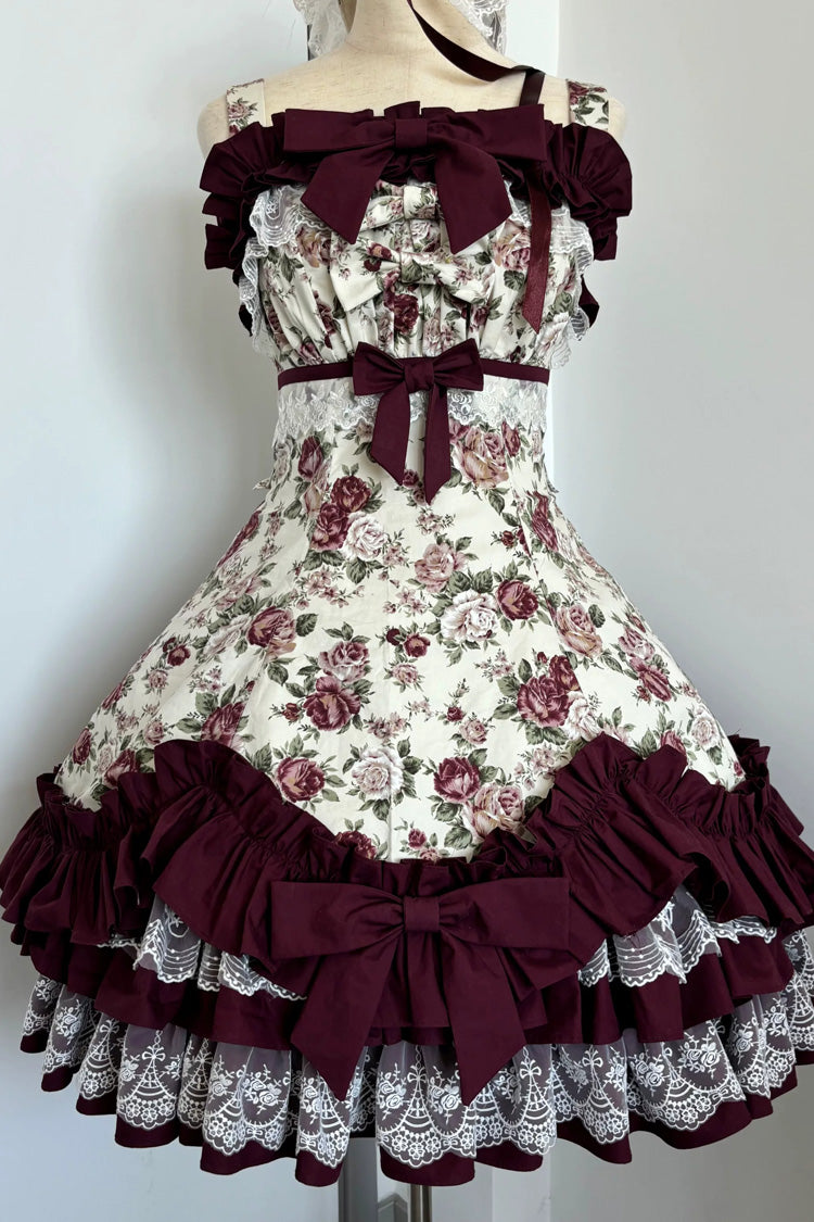 Ruffled Off-Shoulder Gothic JSK Dress with Bow and Lace
