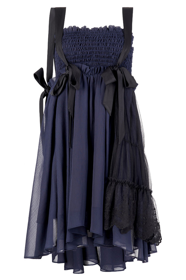 Azure Strap Big Bow Streamer Lace Suspender Gothic Dress for Women
