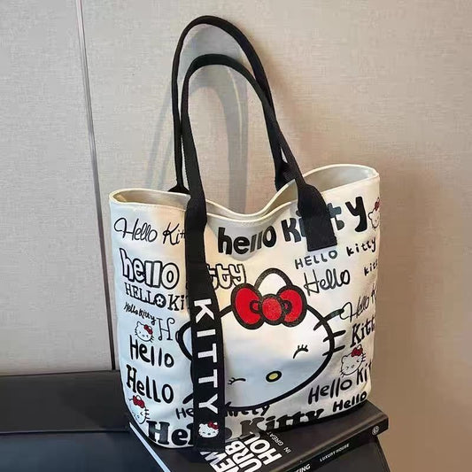 Kitty Cartoon Canva Tote Bag