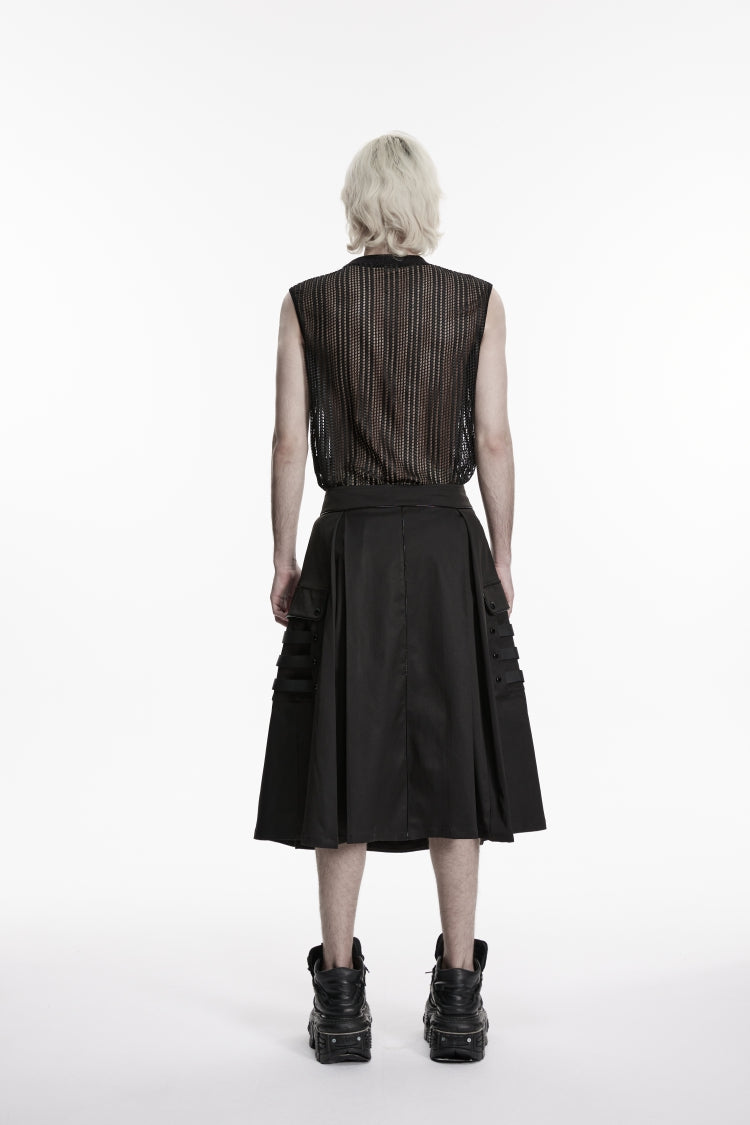 Punk Pleated Skirt with Studs and Pockets