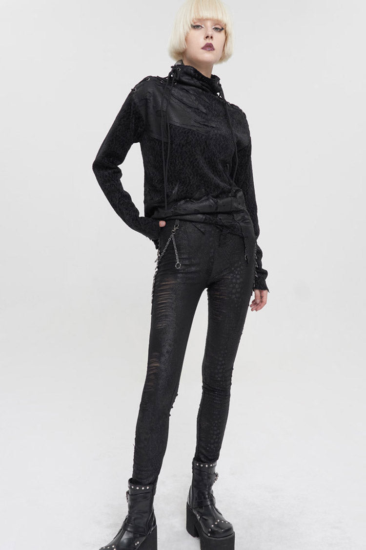 Distressed Wool Sweater with Irregular Hem for Women - Noir
