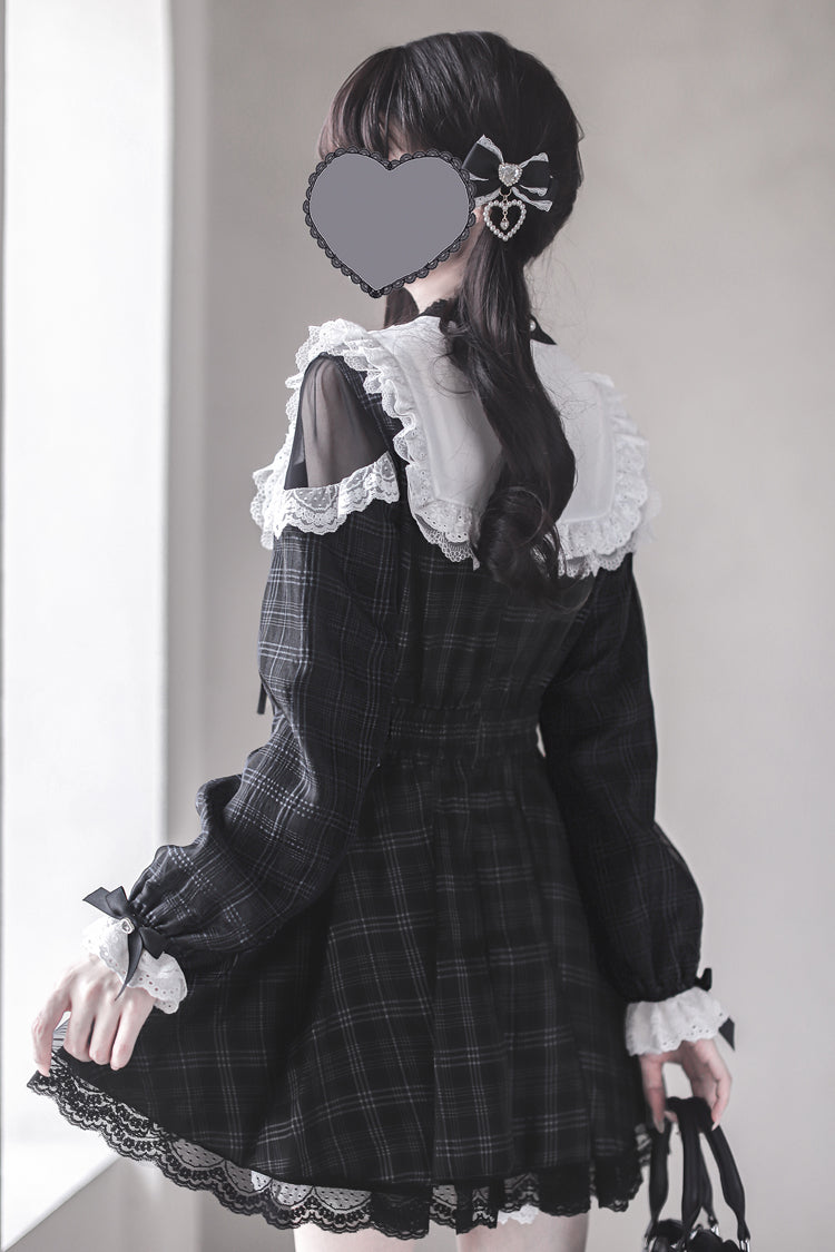 Plaid Print Ruffle Bow Sweet Jirai Kei Dress - Angel Heartbeat