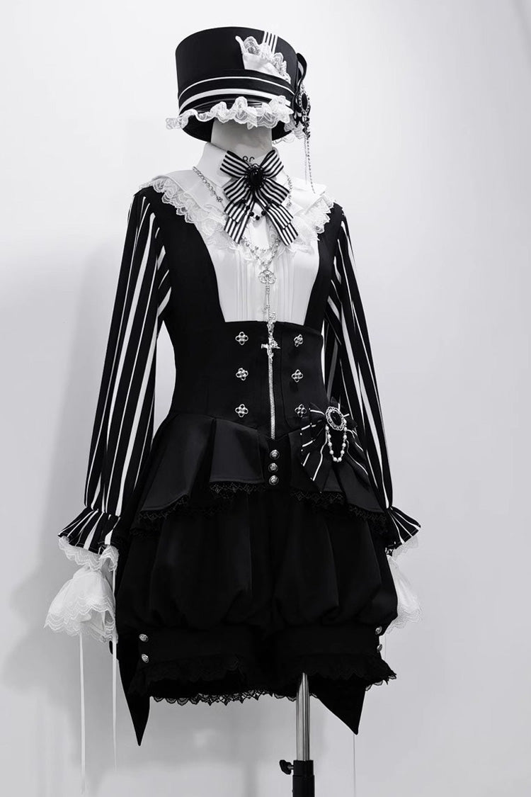 Elegant Lolita Shorts with Stripe Print and Lace - Noir