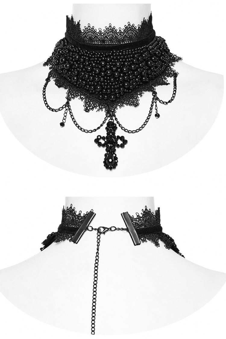 Women's Gorgeous Gothic Choker with Beaded Cross Accent