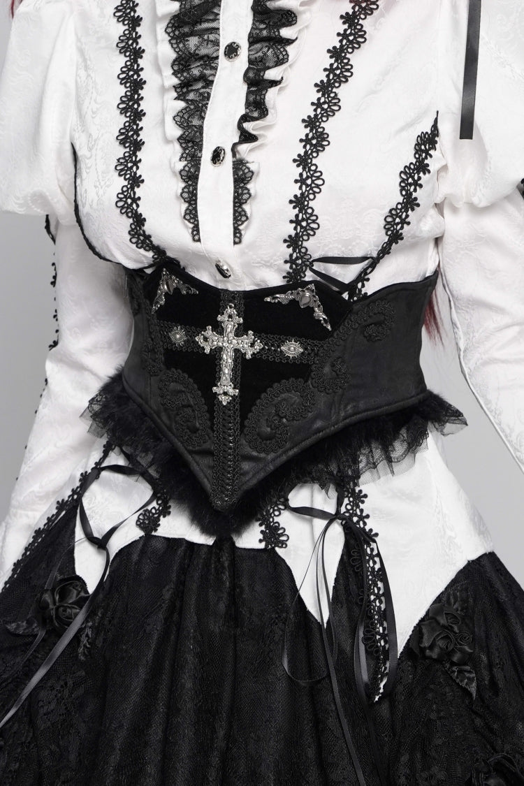 Underbust Corset with Cross and Eye Motif and Slimming Lace-Up