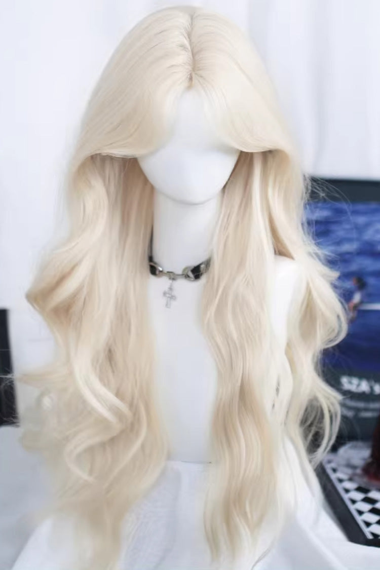 Walnut Blonde Long Wavy Sweet Lolita Wig with Curtain Bangs