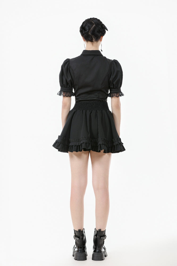 Lapel Collar Puff Sleeve Blouse with Removable Cravat - Gothic Edge