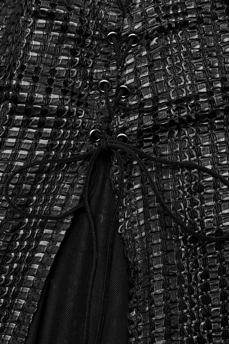 Mesh Gothic Dress with Detachable Cape and Side Slit