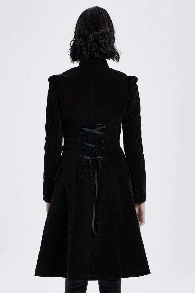 Victorian Floral Gothic Overcoat with Stand Collar and Long Sleeves