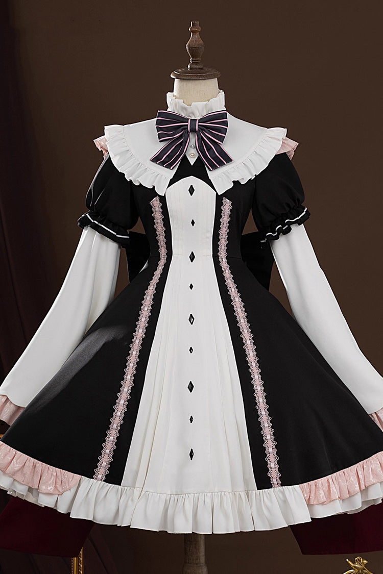 Gothic Lolita Dress Set with Ruffled Cardigan and Lace - Noir