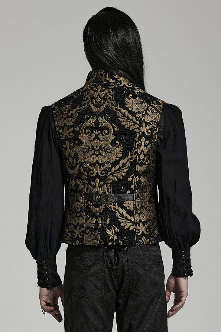 Gothic Men's Vest with Jacquard Print and Metal Ring Accents - Two Hues