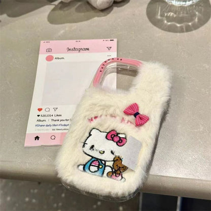 Coque de téléphone avec nœud en forme de chat en peluche KI665