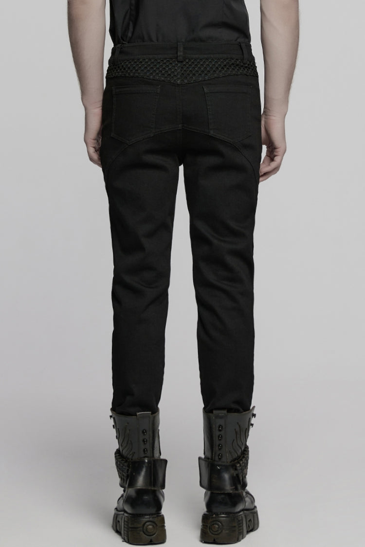Charcoal Mesh-Stitched Punk Trousers for Men