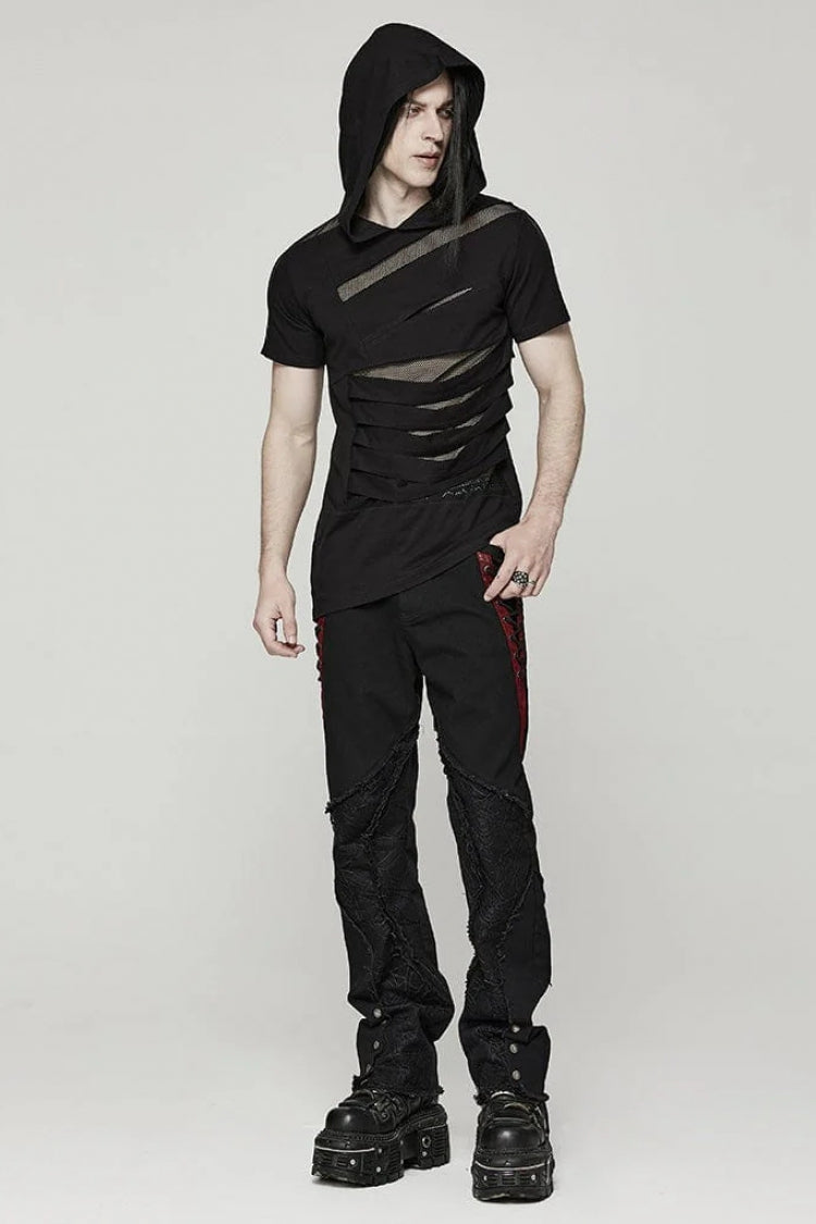 Edgy Steampunk Tee with Stitched Mesh Detailing