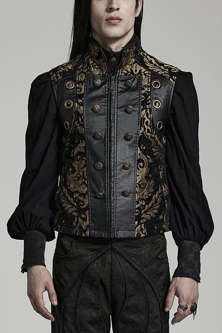 Gothic Men's Vest with Jacquard Print and Metal Ring Accents - Two Hues