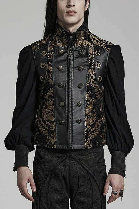 Gothic Men's Vest with Jacquard Print and Metal Ring Accents - Two Hues