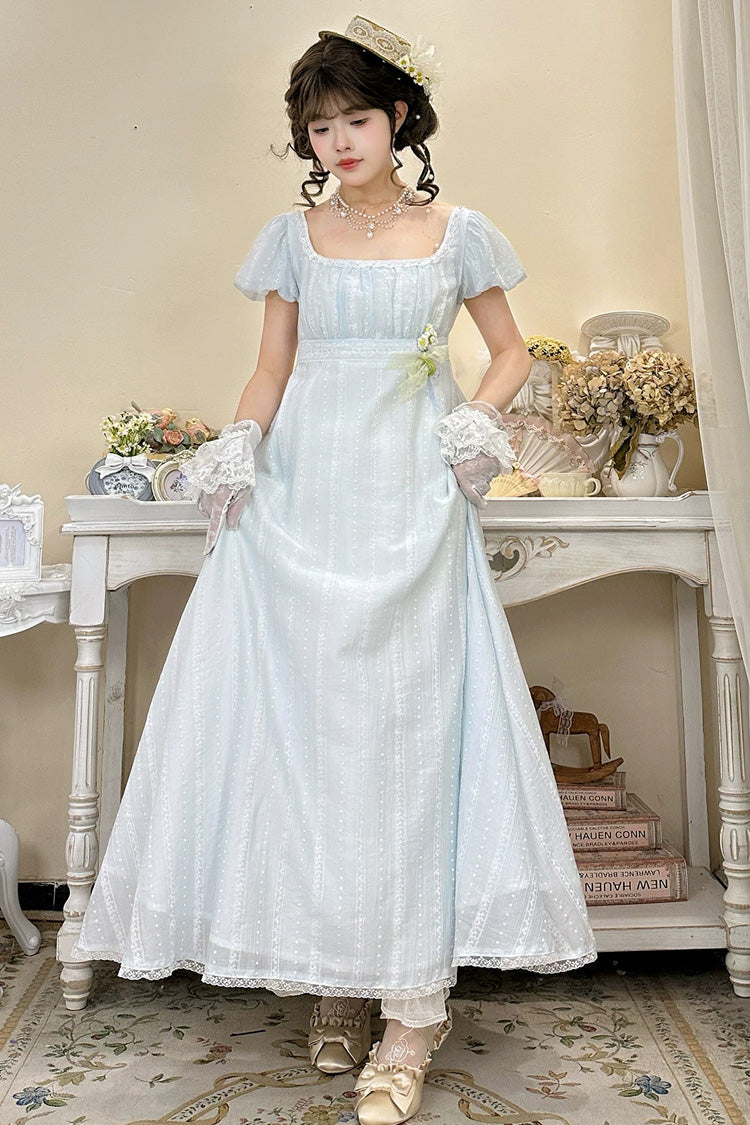Azure Square Neck Short Sleeve Jacquard Frilled Lace Elegant Lolita Gown