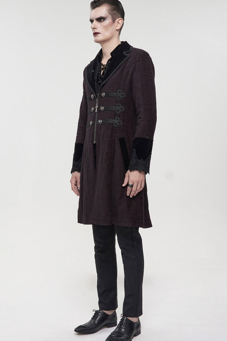 Wine Vintage Button Fur-Collar Gothic Men's Coat