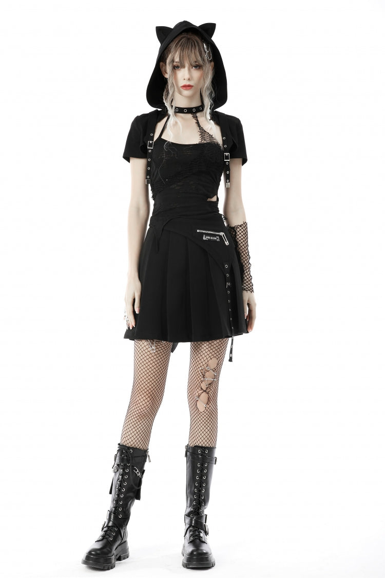 Cat Ear Hooded Cape with Lace-Up and Buckles