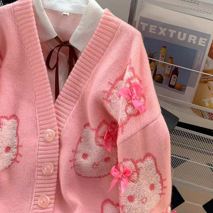 Pull cardigan rose doux avec nœud pour chaton KI612